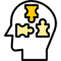 outline of head with three chess pawns inside